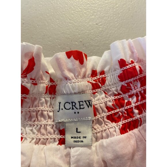 J.Crew Reimagined Flare Skirt Short Red White Floral Smocked Waist Cotton Large - Picture 3 of 9